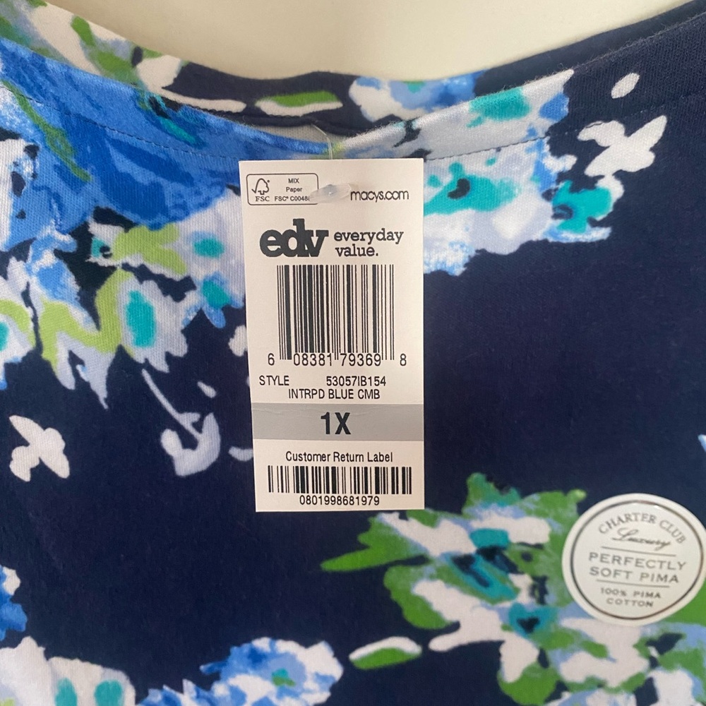 NWT CHARTER CLUB SHORT SLEEVED FLORAL TOP SIZE 1X WOMEN - Picture 3 of 4